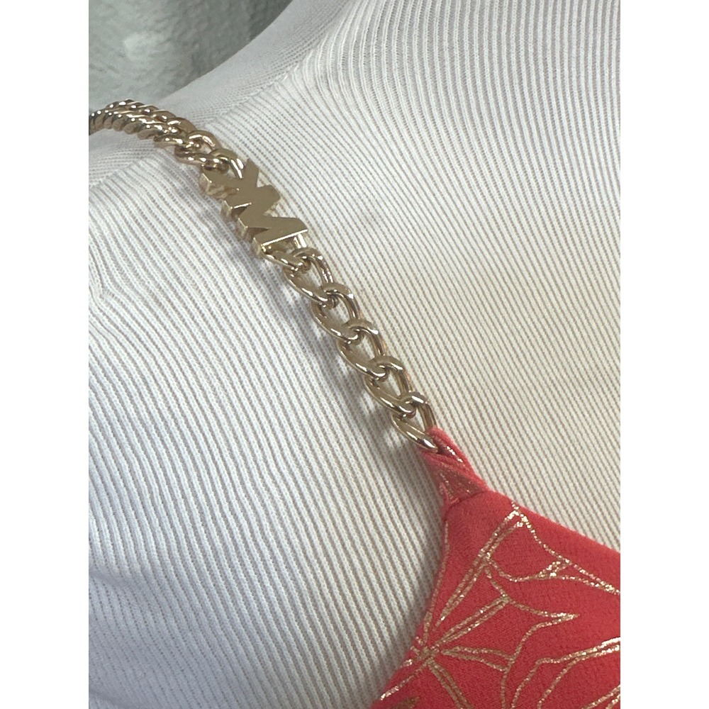 Michael Kors Coral Gold Foil Palm Leaf Chain Strap Maxi Dress Womens Pink Medium - Picture 7 of 9